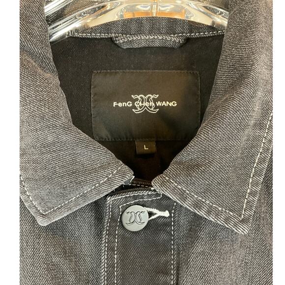 Men's Feng Chen Wang Button-Up Jacket, Light/Dark Black Denim - Size L - Picture 3 of 9
